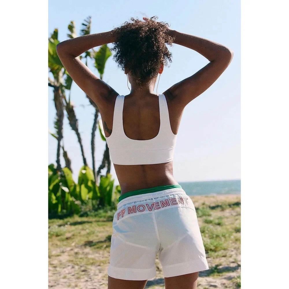 NWT Free People Movement Look Back At It Athletic Logo Shorts XL White Relaxed